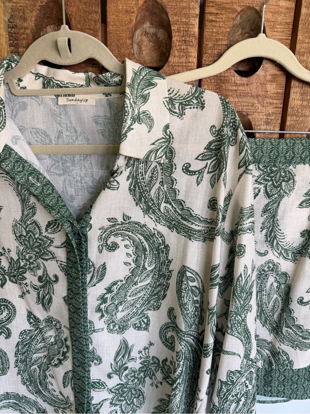 SundayUp Green Paisley Linen Skirt Set